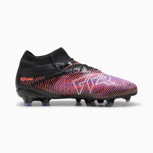 Chaussures de soccer à crampons pour terrain ferme/terrain artificiel FUTURE 8 PRO Enfant et adolescent, PUMA Black-PUMA White-Glowing Red, extralarge